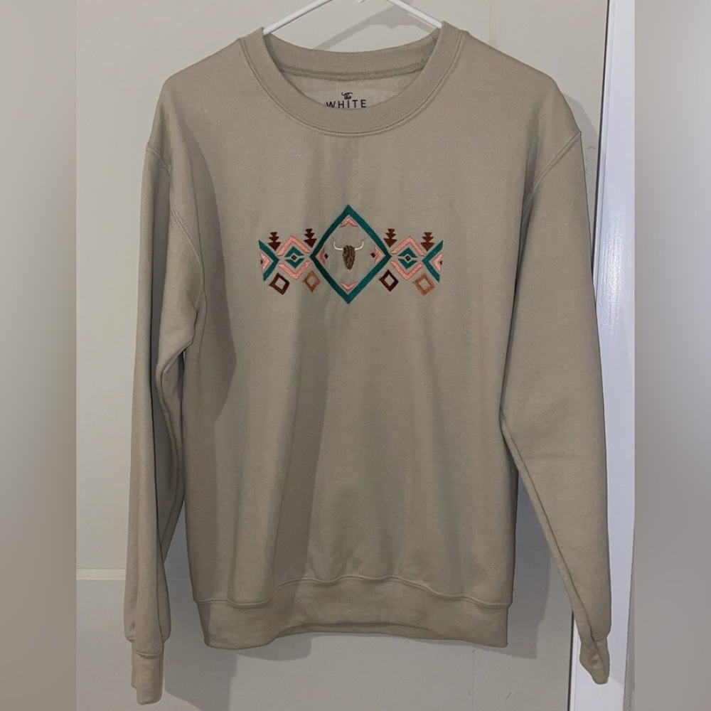 Women’s Small Cotton Western Long Sleeve Crew Neck Pullover Hoodie
